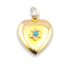 Victorian 10K Gold Puffy Heart Charm Pendant with Turquoise Star Engraved CR