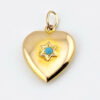 Victorian 10K Gold Puffy Heart Charm Pendant with Turquoise Star Engraved CR
