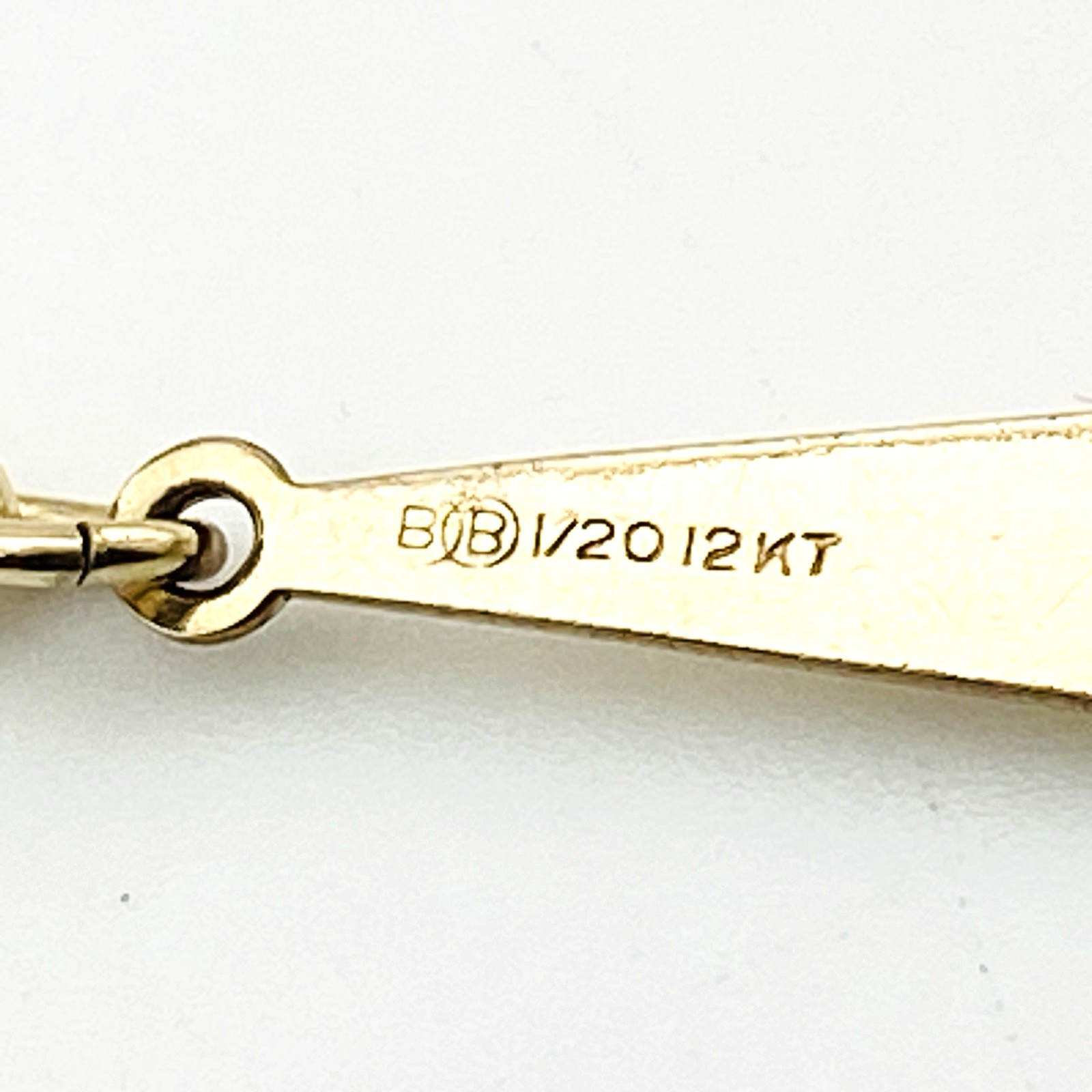 Vintage B&B gold filled curb chain necklace with arrow accents and polished ball fringe, signed and marked 1/20 12k.