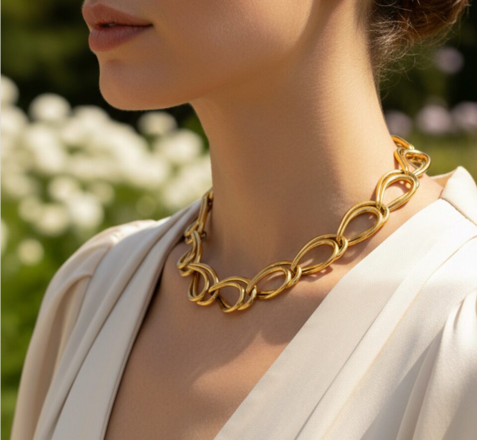 Vintage Givenchy Statement Necklace – Chunky Gold Chain – 17-Inch Designer Piece
