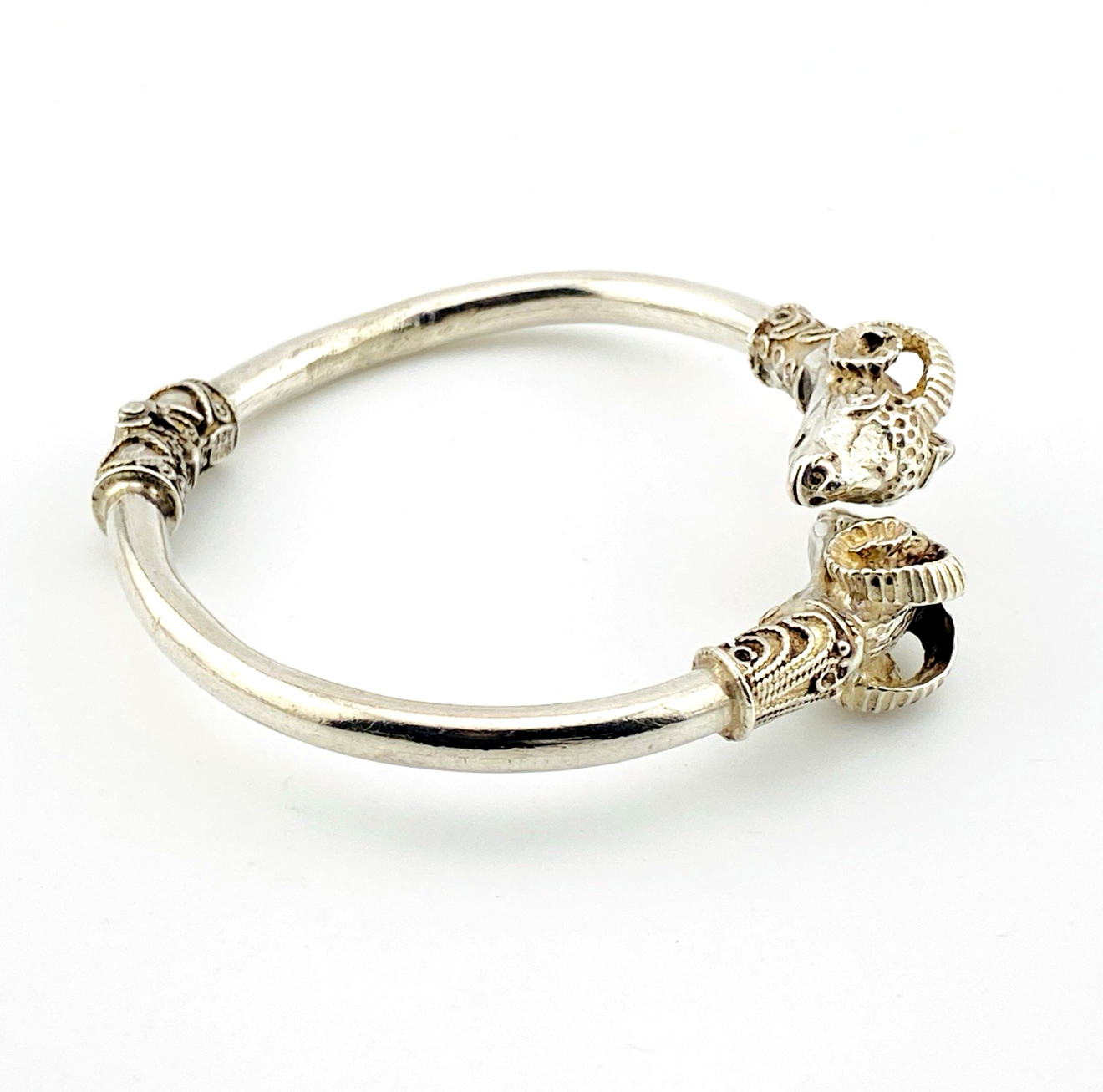 Sterling Silver Ram Head Aries Hinged Bracelet
