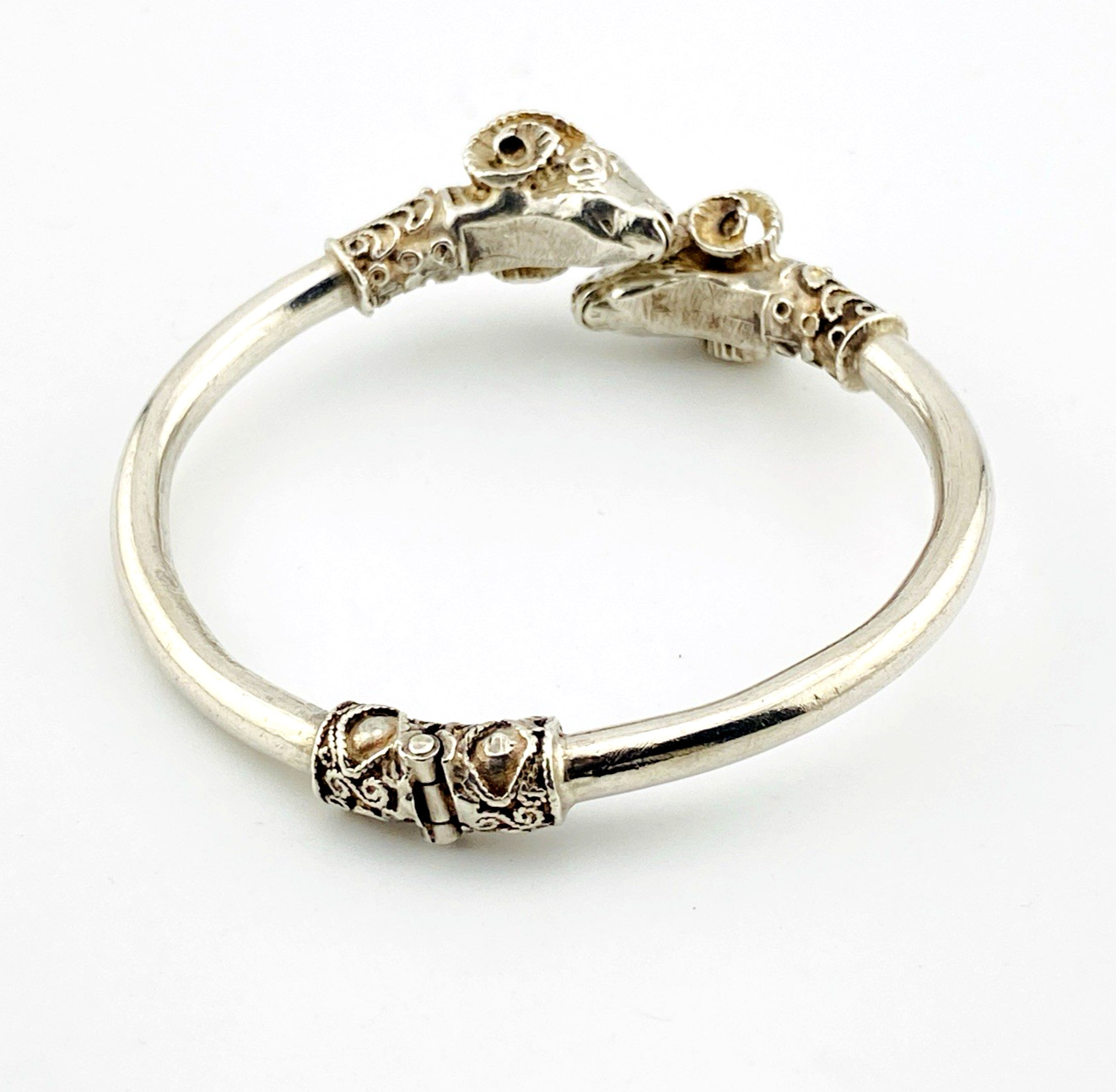 Sterling Silver Ram Head Aries Hinged Bracelet