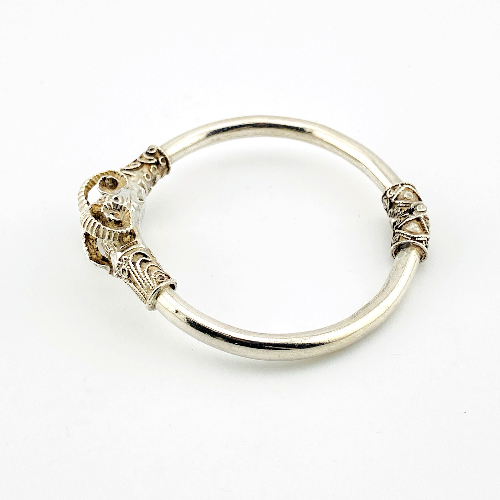 Sterling Silver Ram Head Aries Hinged Bracelet