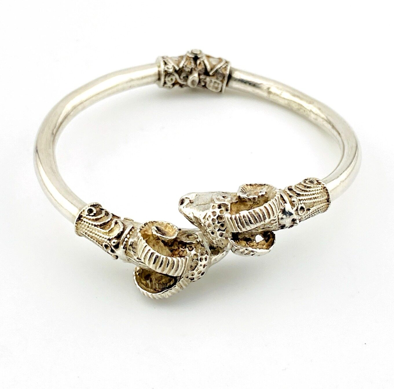 Sterling Silver Ram Head Aries Hinged Bracelet