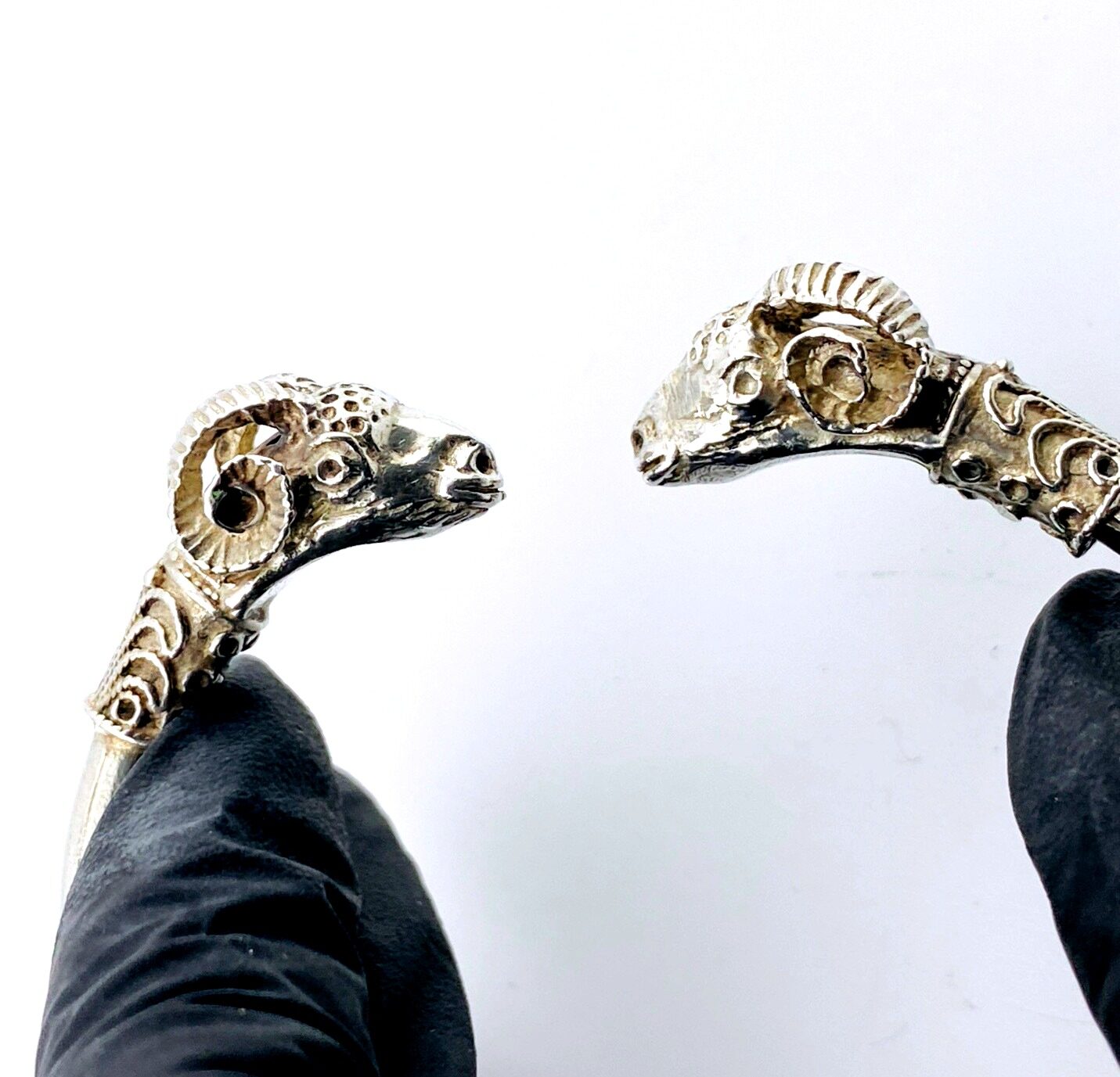 Sterling Silver Ram Head Aries Hinged Bracelet