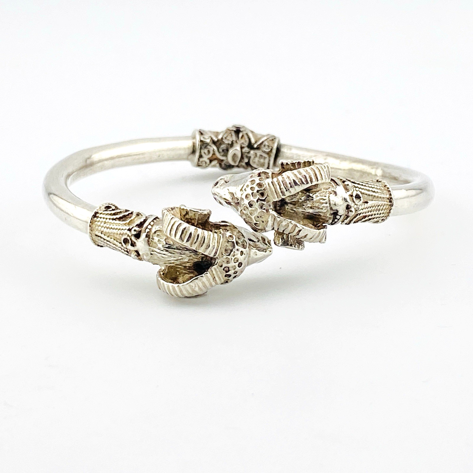 Sterling Silver Ram Head Aries Hinged Bracelet