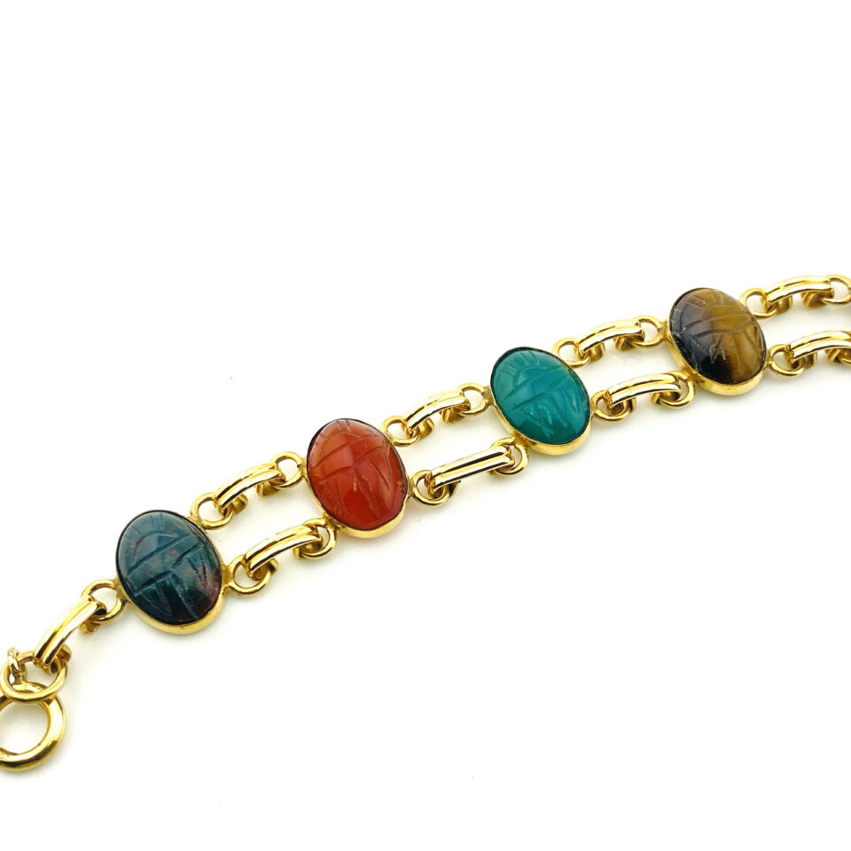Vintage Double Row Scarab Bracelet 12k Gold Filled