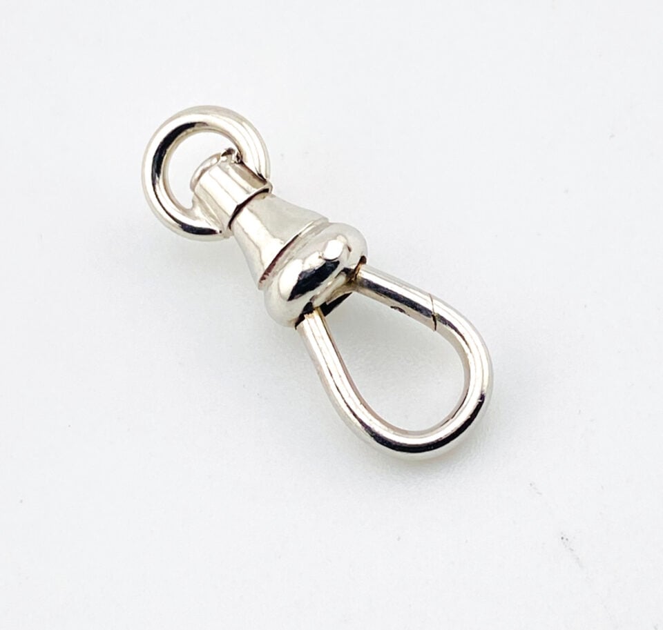 White Gold Filled Swivel Dog Clasp — 21mm — New Old Stock Watch Chain Clasp