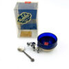 Italian 800 silver elephant salt cellar with blue glass bowl and spoon boxed