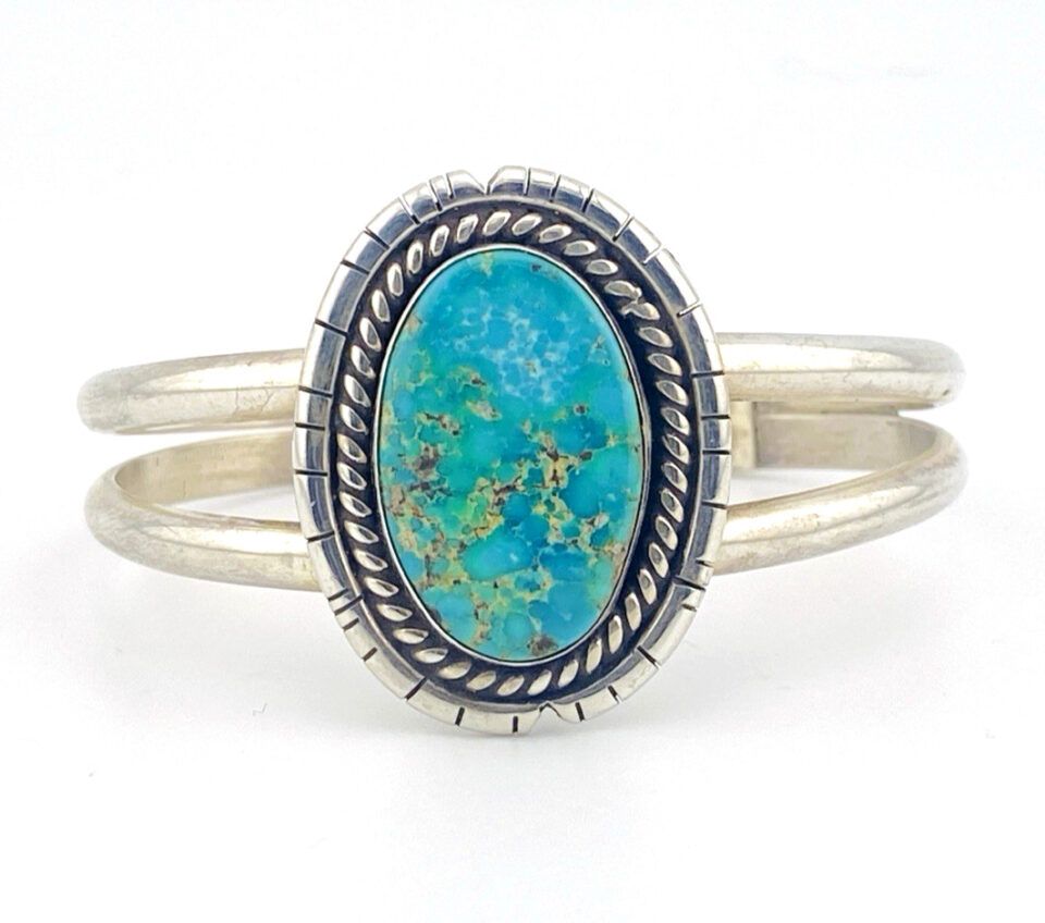 Johnny Johnson JJ Navajo Sterling Silver Turquoise Cuff Open Bangle Bracelet