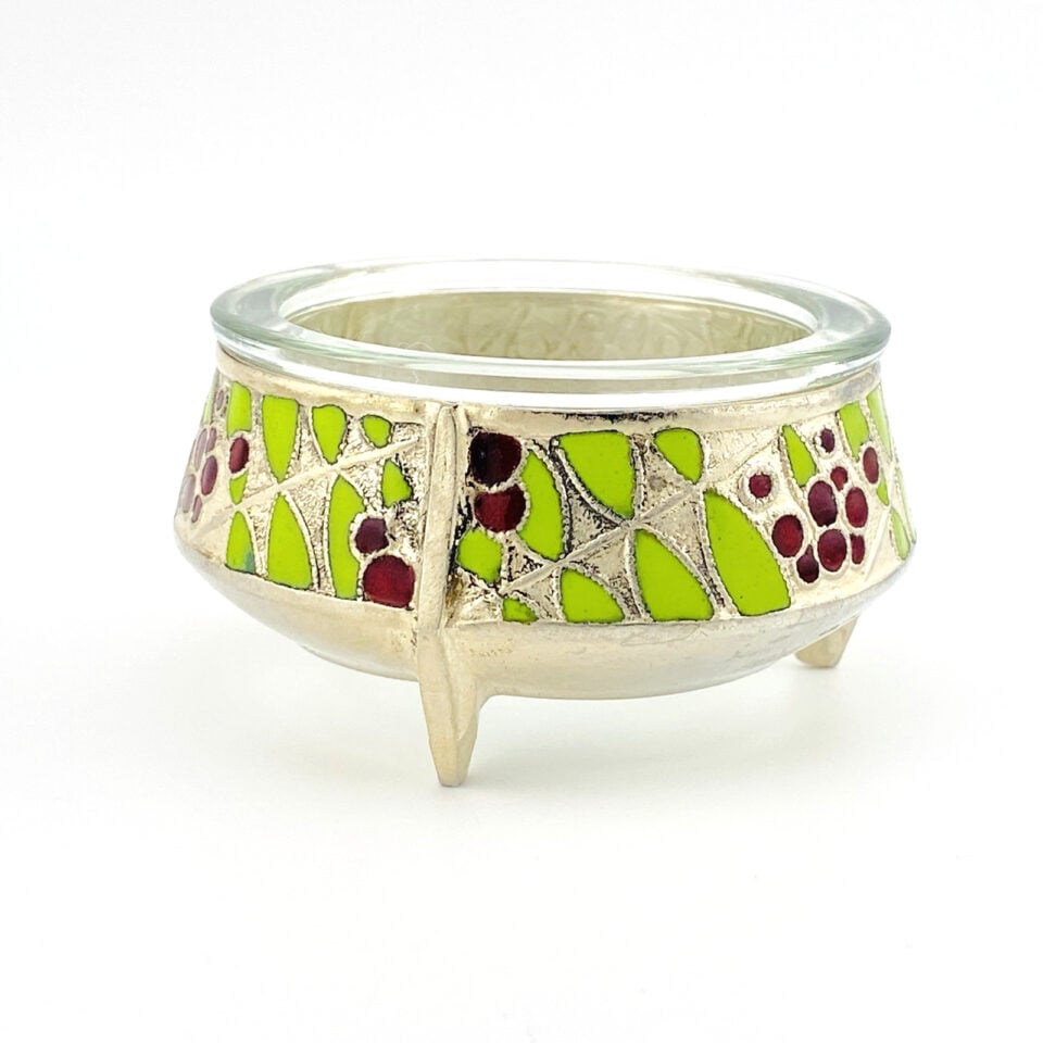 Russian Enamel Salt Cellar Silver Plate 1970s