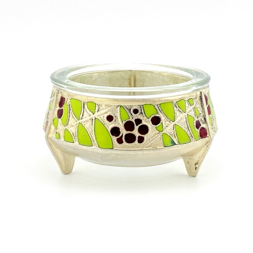 Russian Silver Plate & Enamel Salt Cellar — Tea Candle Holder — c. 1970s