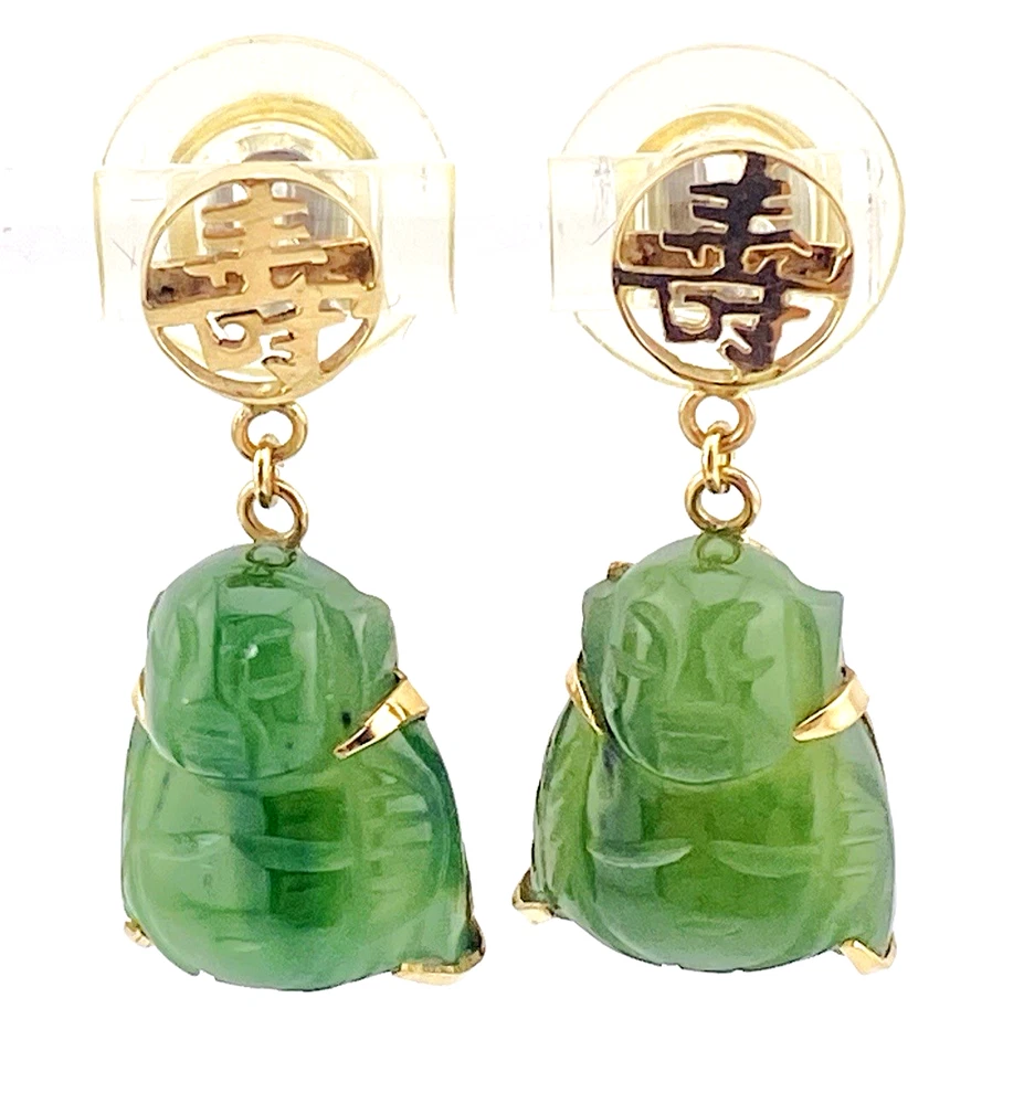 Nephrite Jade Buddha Drop Earrings