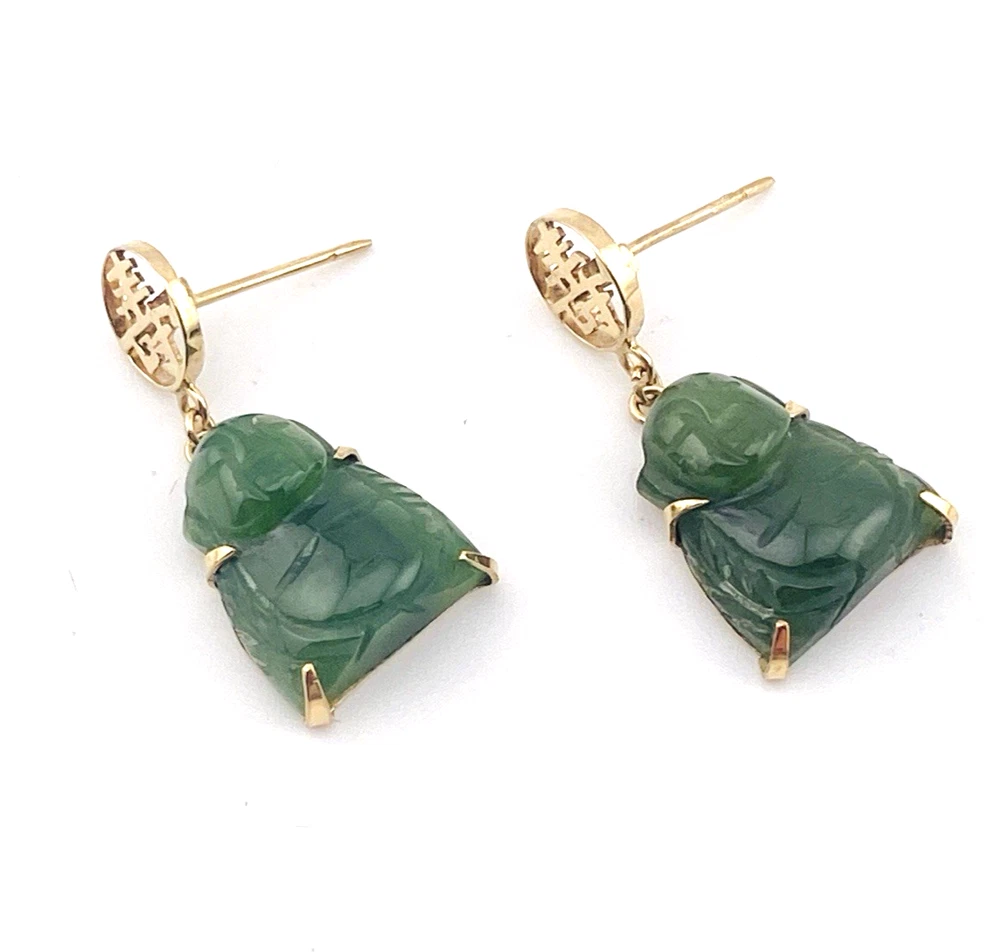 Nephrite Jade Buddha Drop Earrings