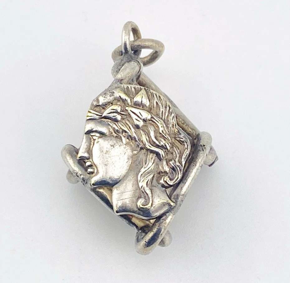 Greco Roman Profile Silver Fob Pendant