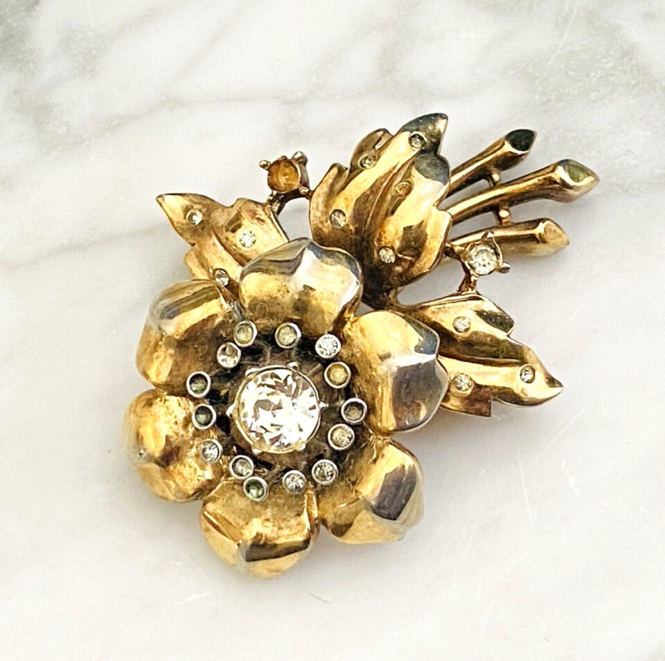 Vintage Crown Trifari A. Philippe Patent Pending Flower Brooch — For Restoration