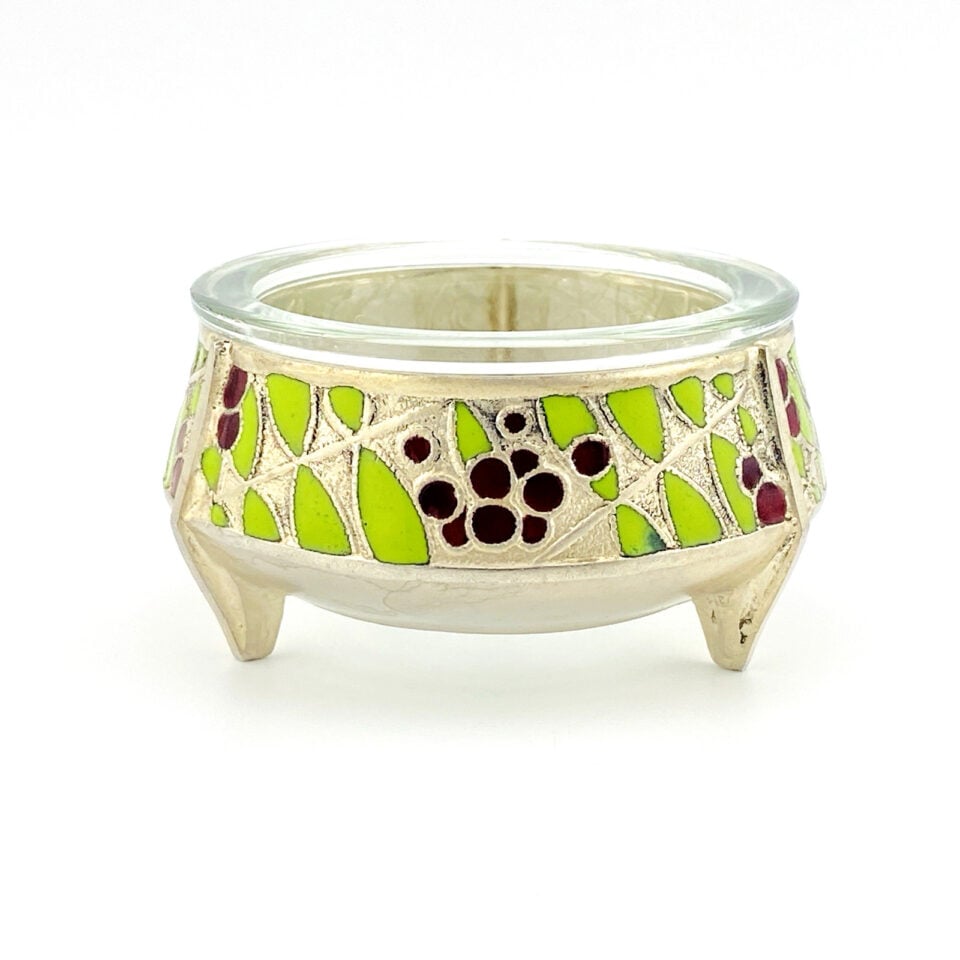 Russian Silver Plate & Enamel Salt Cellar — Tea Candle Holder — c. 1970s