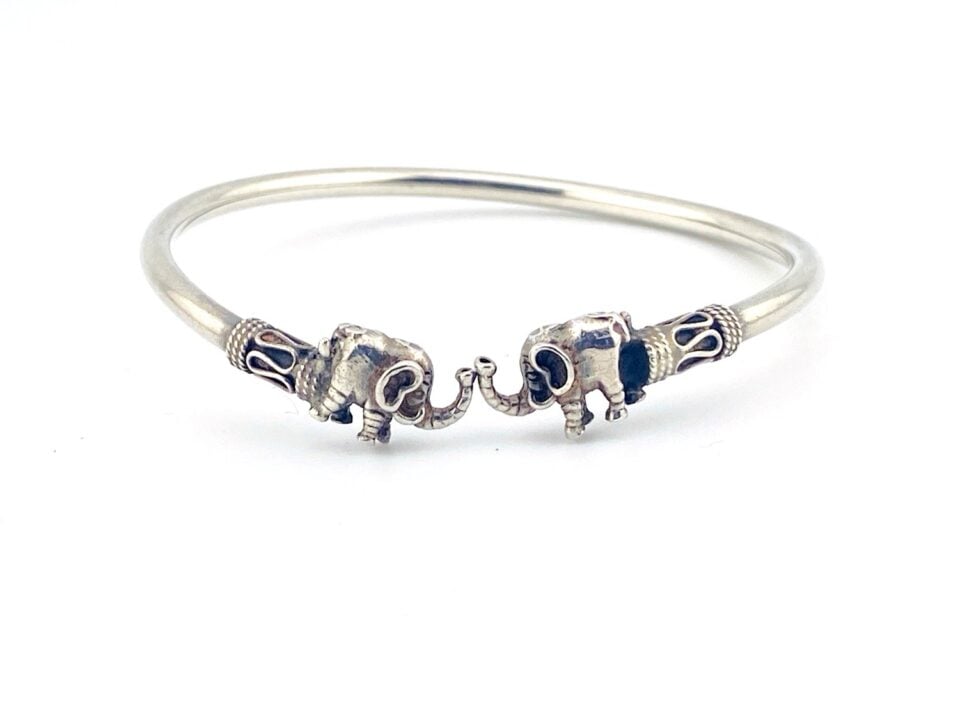 Sterling Silver Elephant Ends Cuff Open Bangle Bracelet Figural Ends | eBay