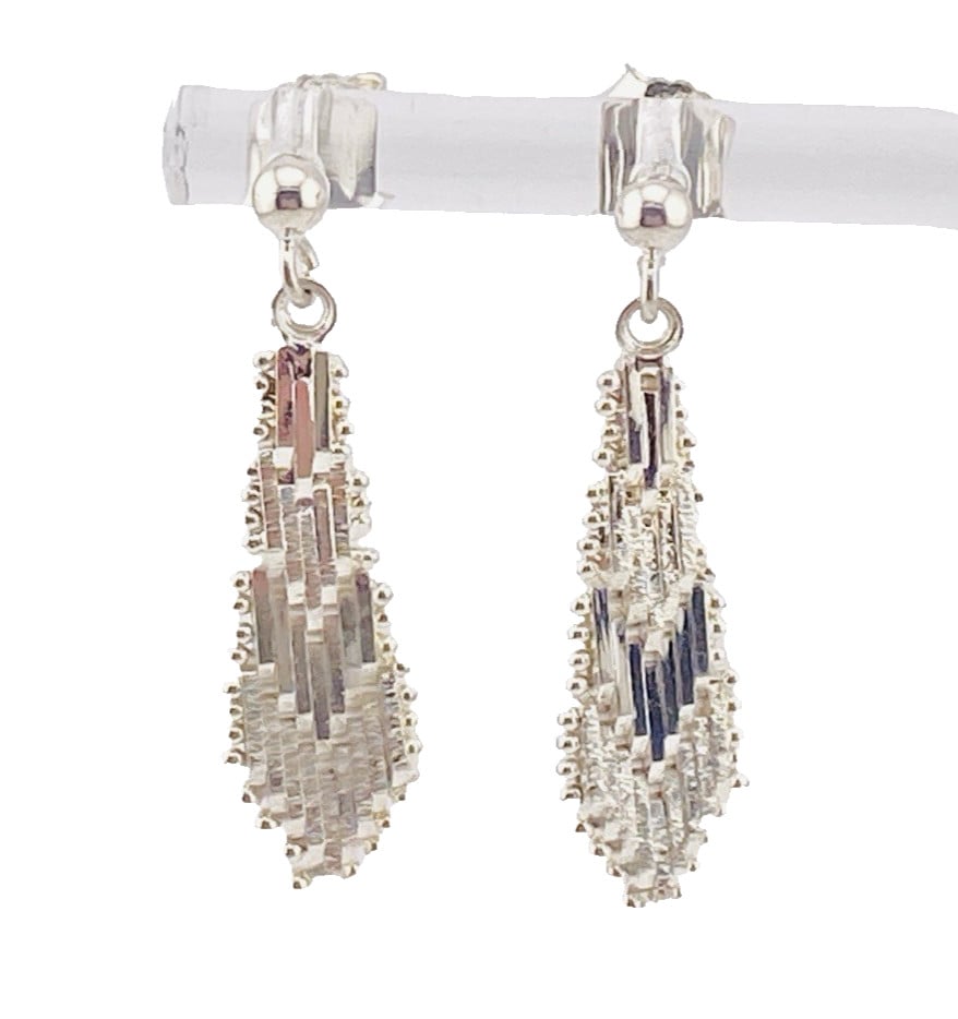 sterling silver riccio chain drop earrings textured dangle