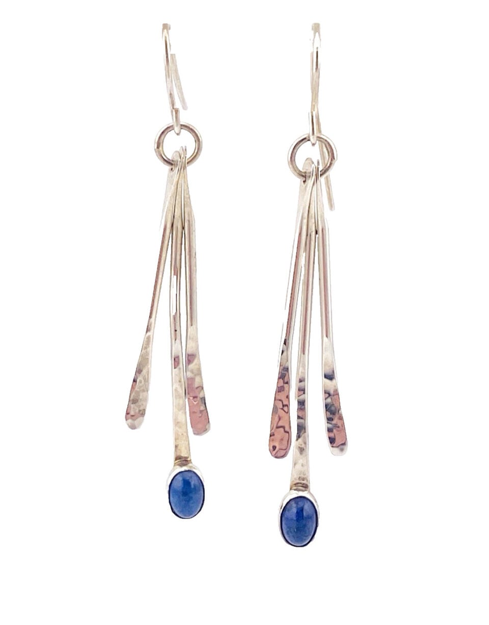 Sterling Silver Sodalite Drop Earrings Hammered Wire Dangle Artisan Made