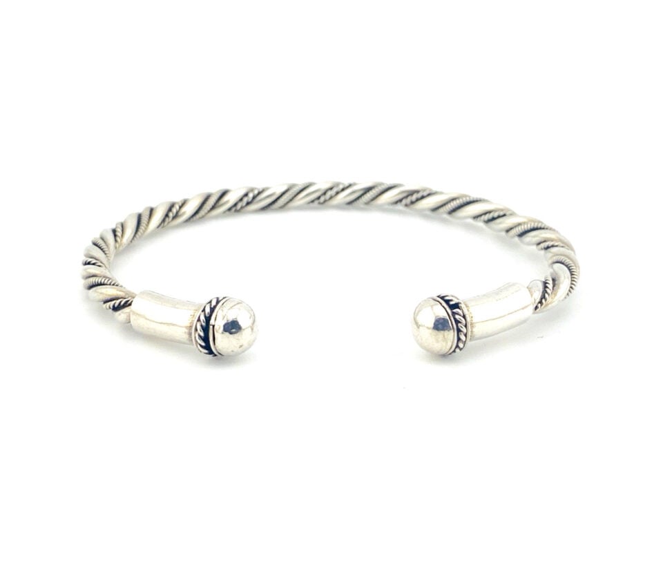 Sterling Silver Twisted Torque Cuff Bracelet Unisex Open Bangle