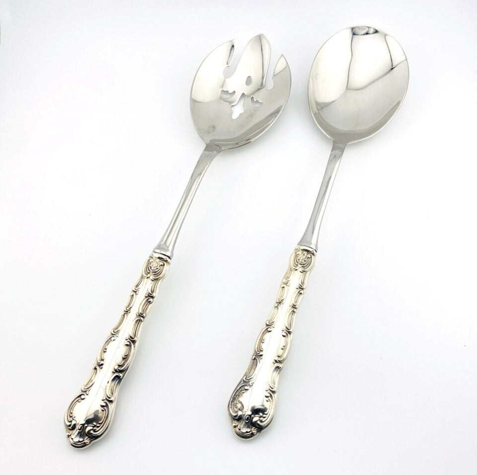 Strasbourg by Gorham Sterling Handle Salad Serving Set — Stainless Steel Bowls