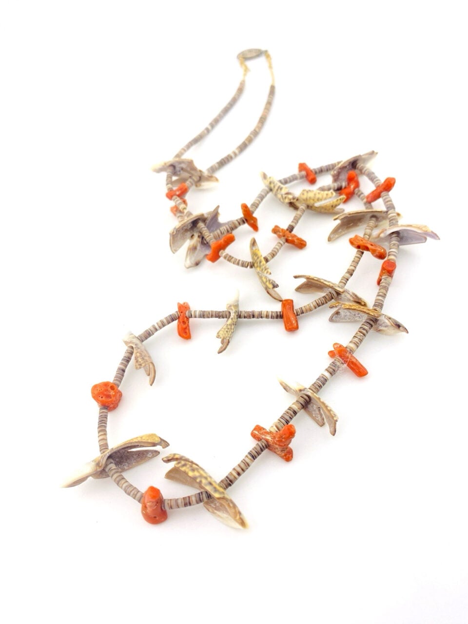 Vintage coral shell heishi flying bird fetish necklace