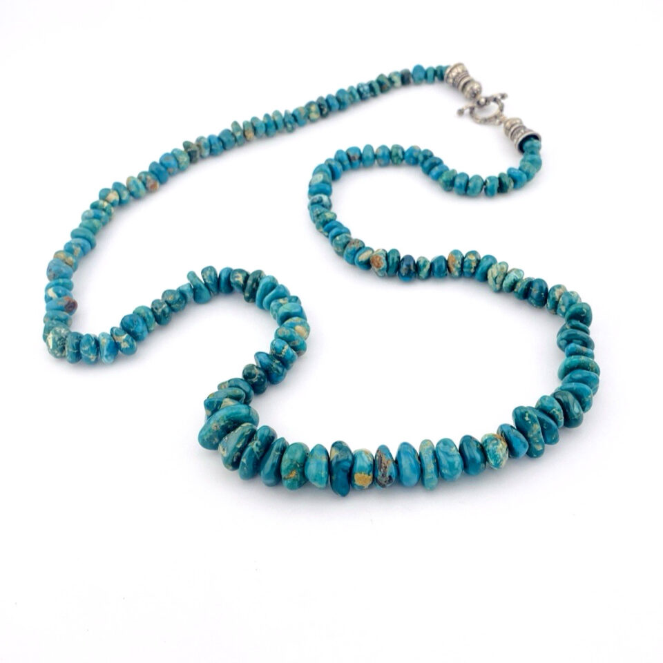 Vintage Graduated Turquoise Nugget Necklace Sterling Silver Toggle
