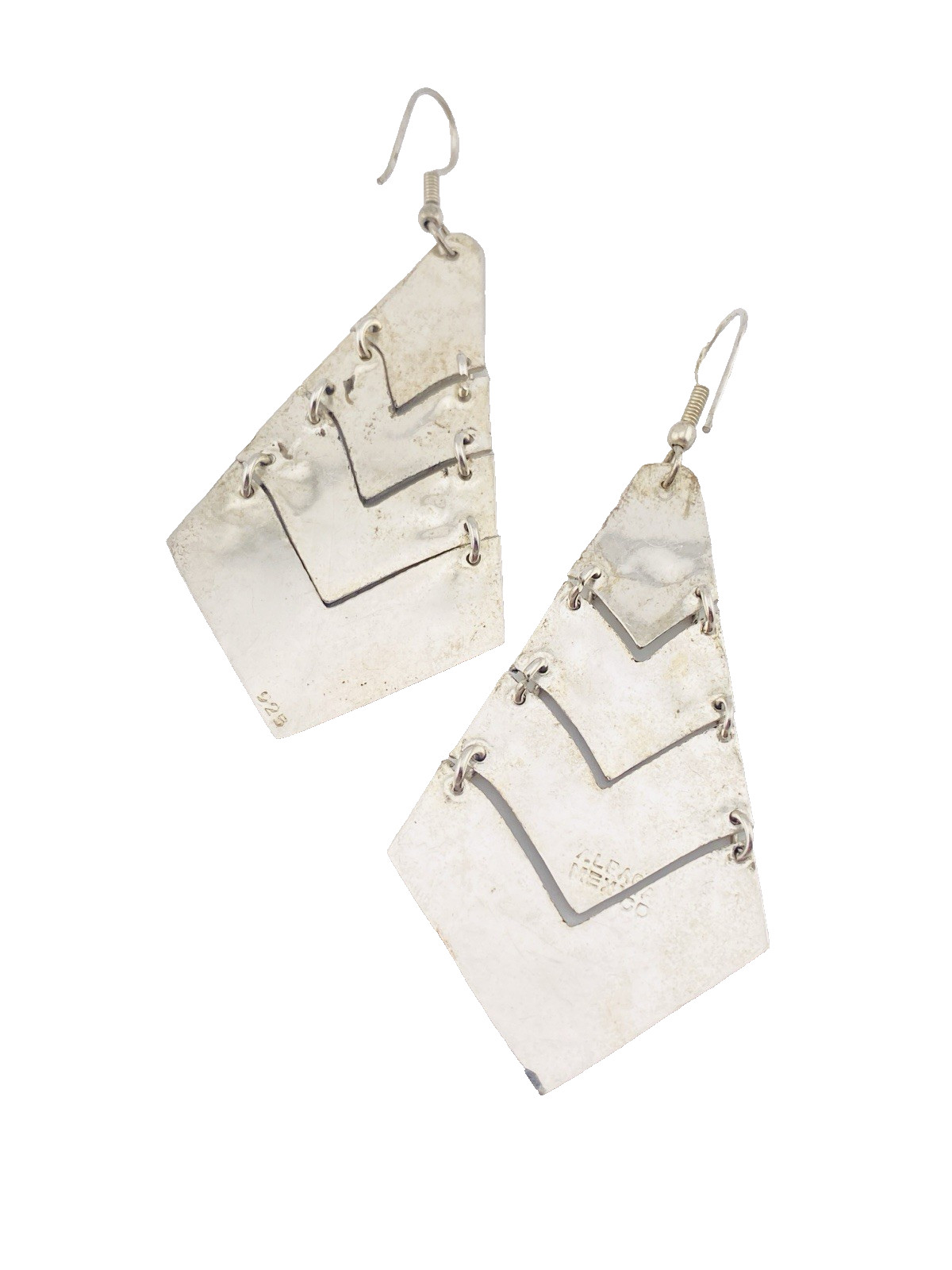 Vintage Mexican geometric alpaca silver abalone drop earrings