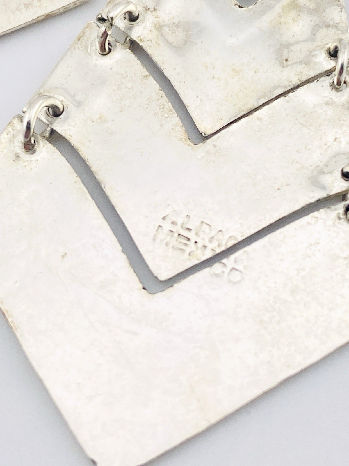 Vintage Mexican geometric alpaca silver abalone drop earrings