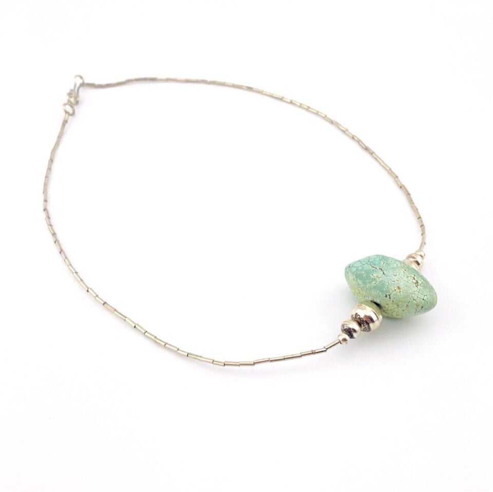 Vintage Mint Green Turquoise Liquid Silver Necklace