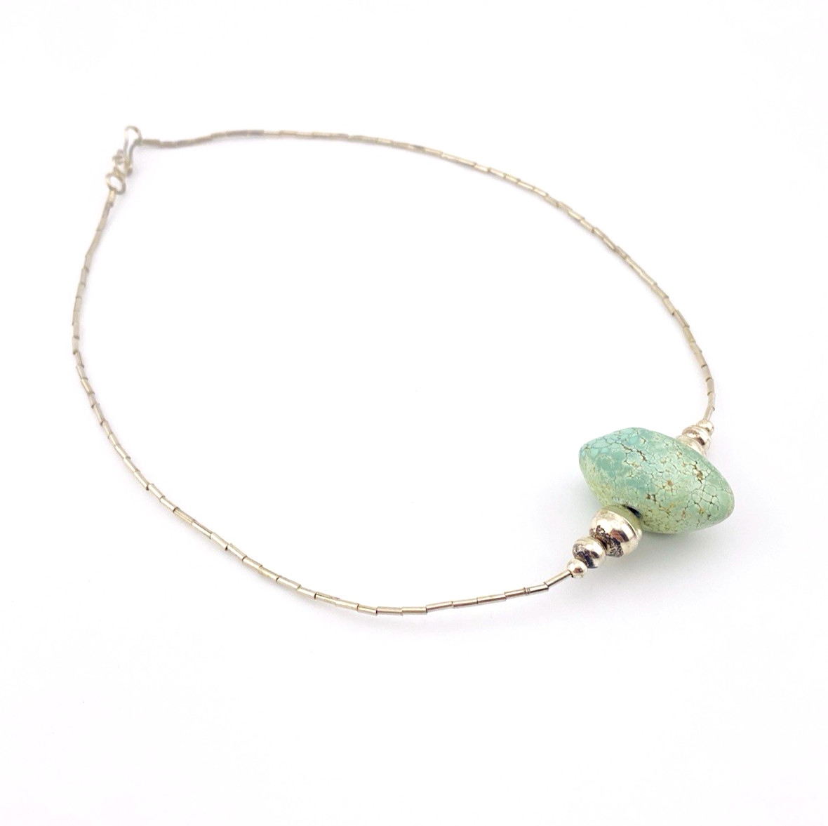 Vintage Mint Green Turquoise Liquid Silver Necklace