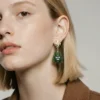 Nephrite Jade Buddha Drop Earrings on model