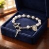 Sterling Silver Rosary Bracelet Mary Aparecida Crucifix 7.5 Inches