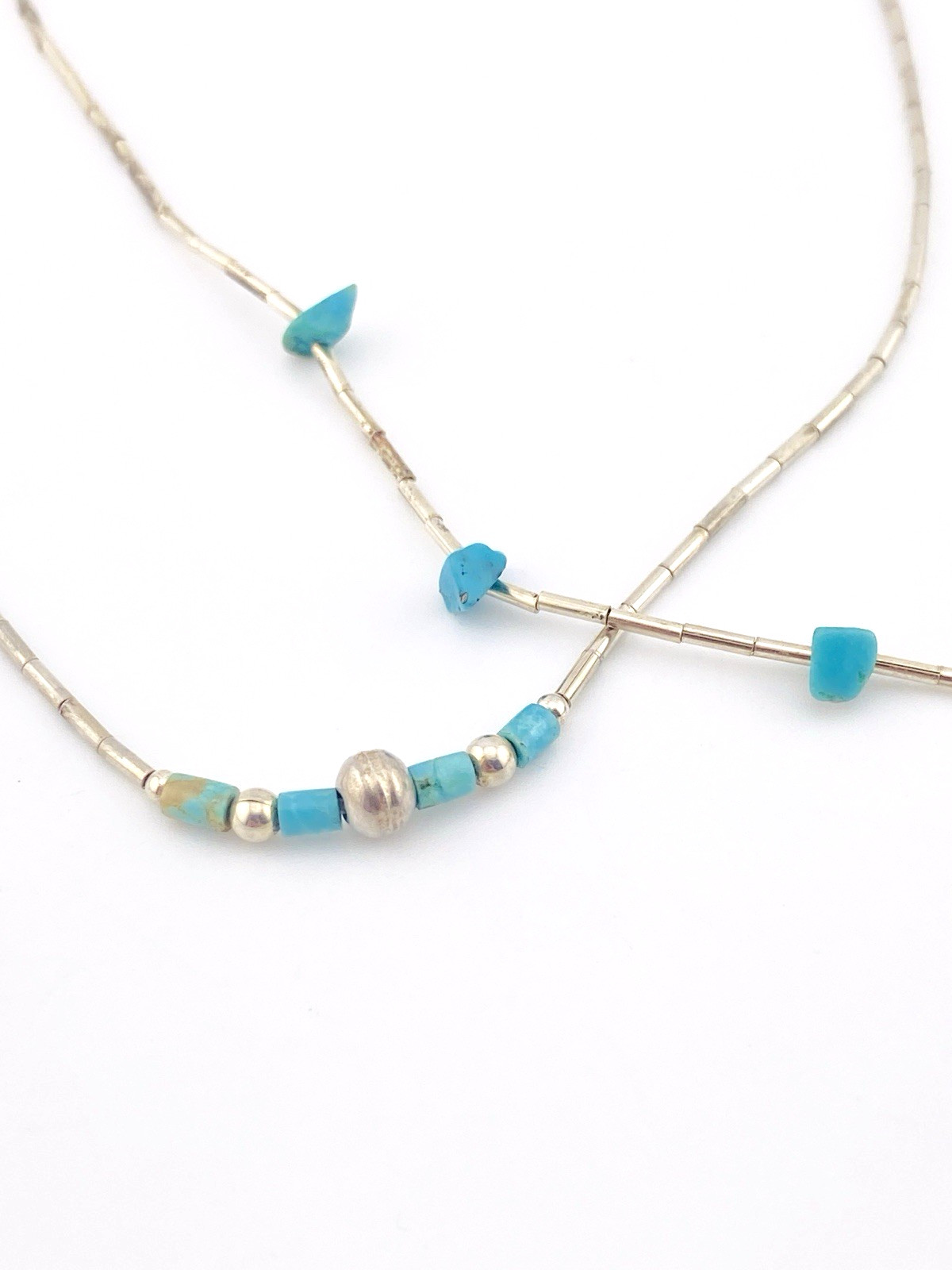 Vintage Turquoise Liquid Silver Necklace Set Southwestern Layering Chokers