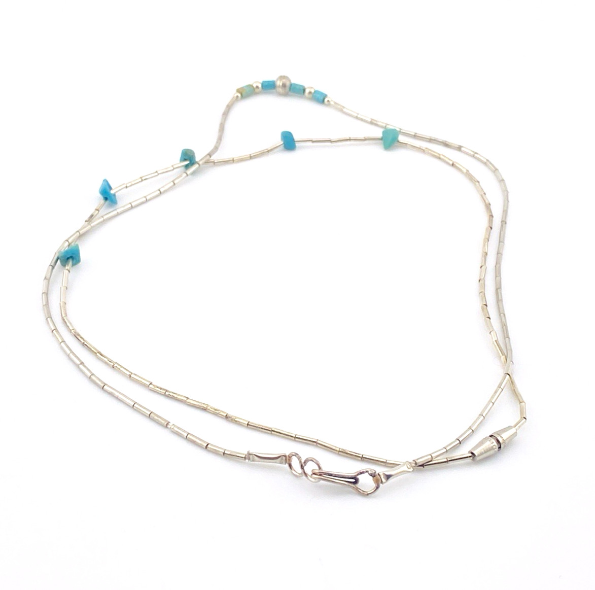 Vintage Turquoise Liquid Silver Necklace Set Southwestern Layering Chokers