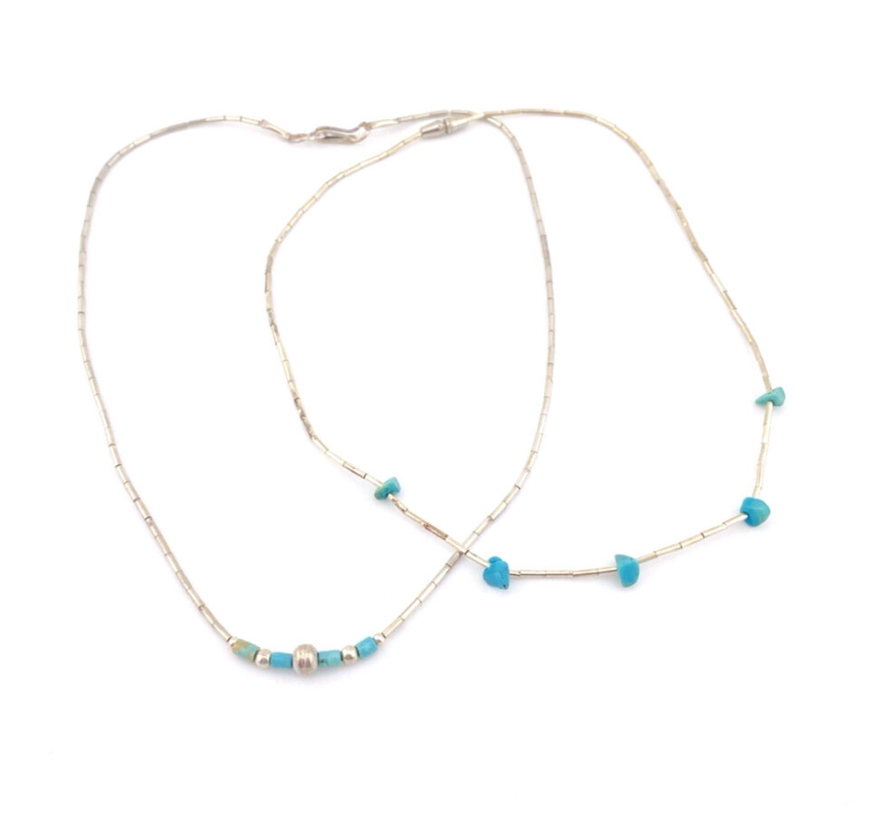 Vintage Turquoise Liquid Silver Necklace Set Southwestern Layering Chokers