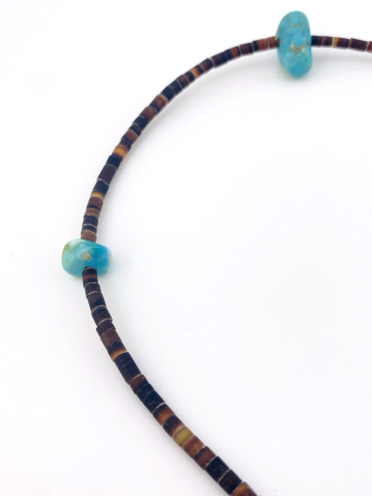 Vintage turquoise pebble brown shell heishi choker necklace