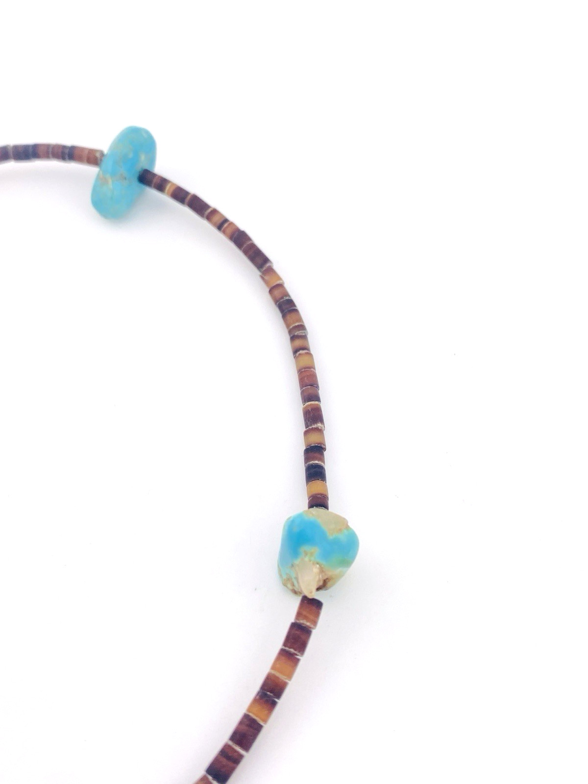 Vintage turquoise pebble brown shell heishi choker necklace