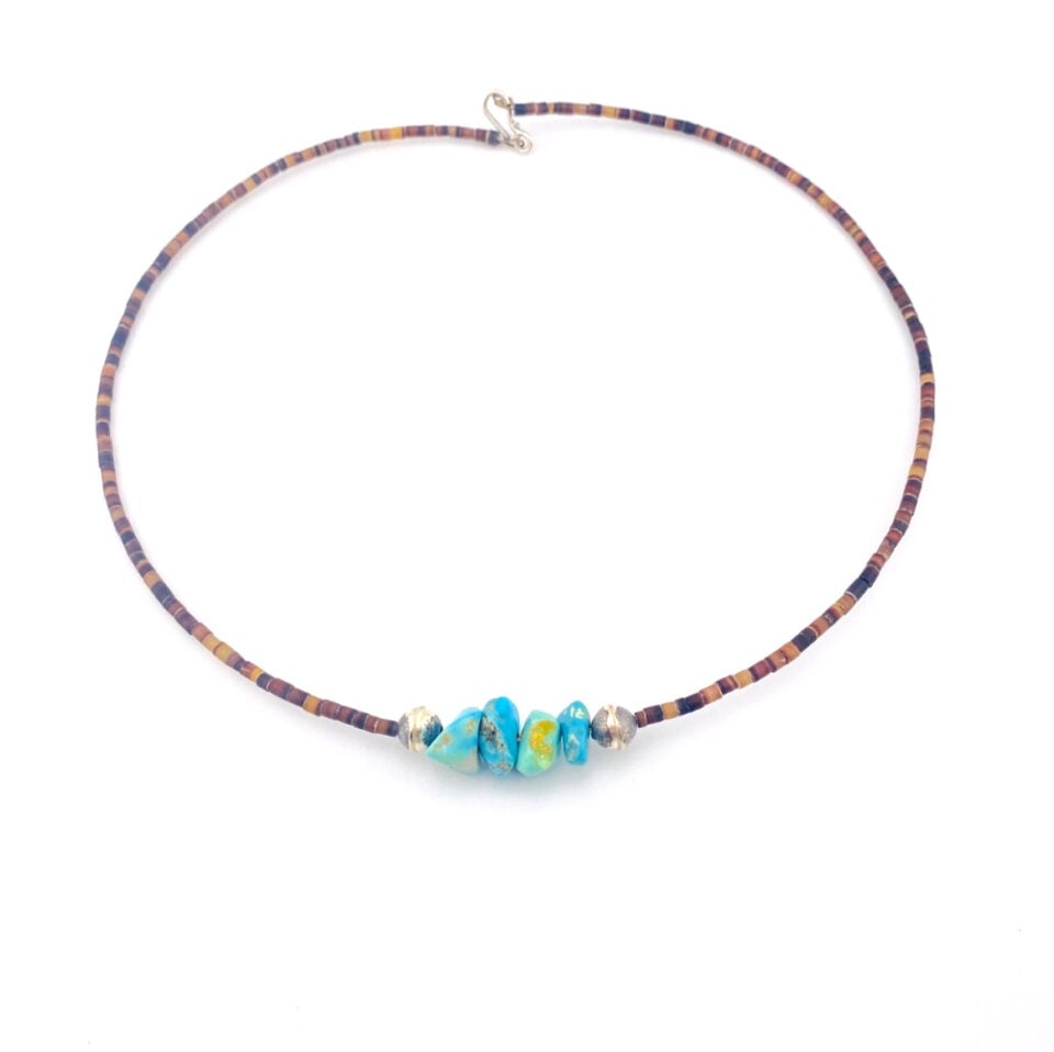 Vintage Turquoise Pebbles Shell Heishi Neck Ring Necklace 20 In