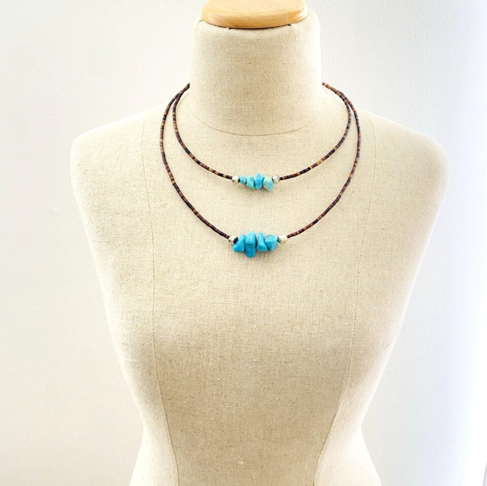 Vintage turquoise shell heishi neck ring necklace