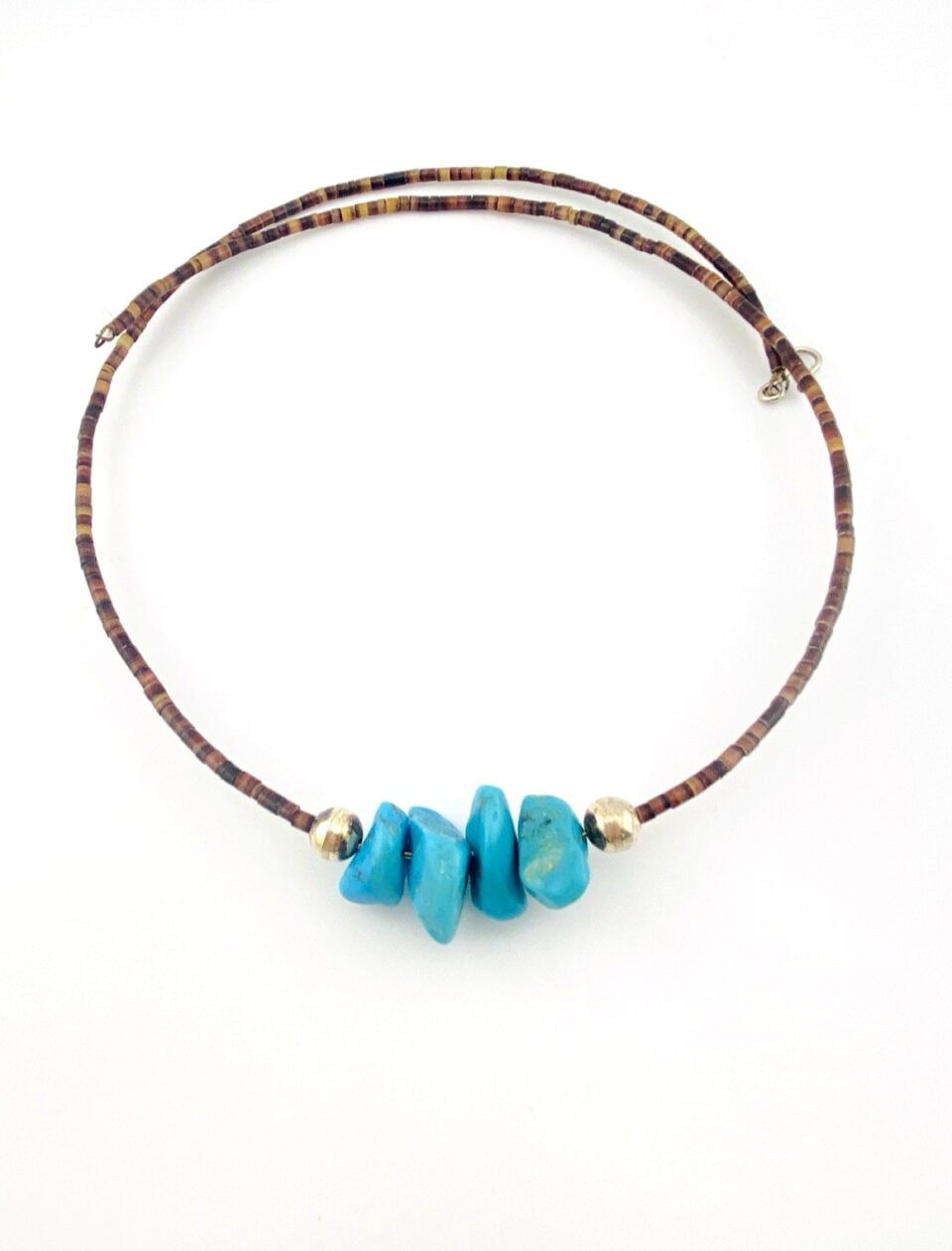 Vintage Turquoise Pebbles Shell Heishi Neck Ring Necklace 24 1/4 In