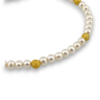14k gold pearl bracelet with cultured freshwater pearls and gold accent beads stackable 7 inch close up