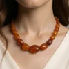 Antique Art Deco amber necklace with matte faceted graduated beads