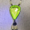 Antique uranium glass flapper necklace with tassel drop and pear shaped Vaseline glass pendant