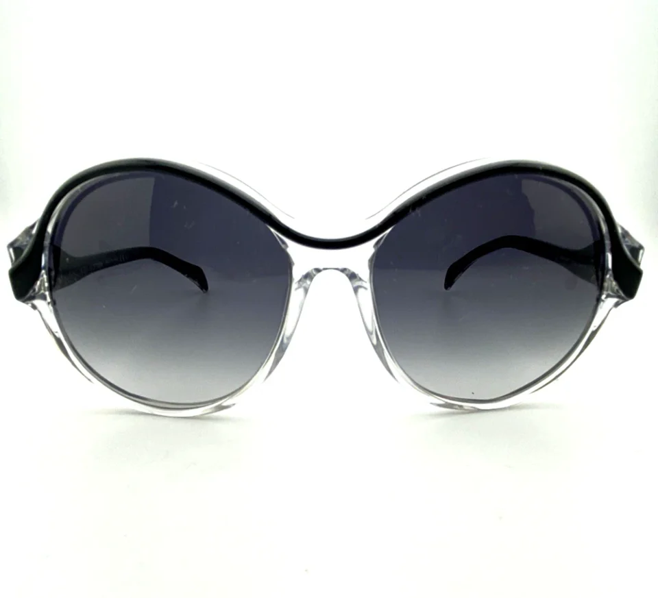 Balenciaga BAL0103 S clear frame sunglasses with black accents and round gradient lenses with pouch