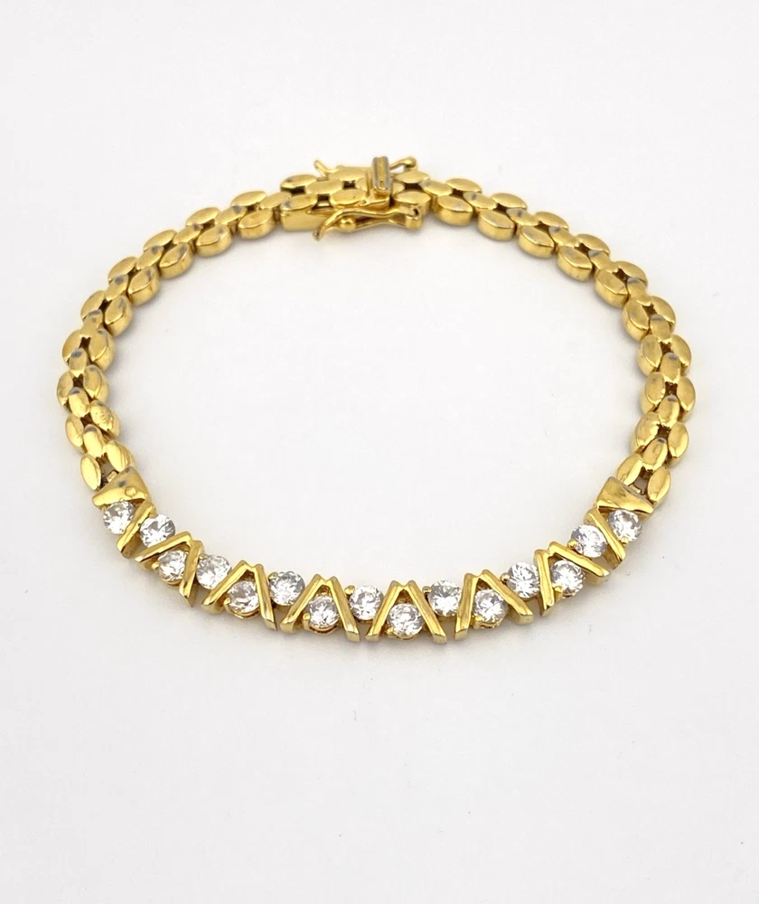Cubic Zirconia Bracelet Gold Over Sterling Silver Panther Link 7 Inch
