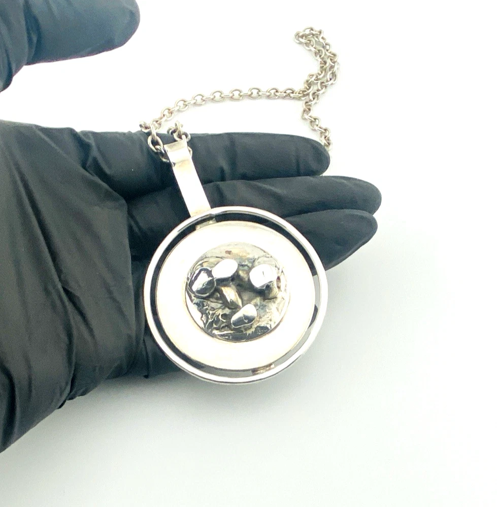 vintage dansk smykkekunst brutalist pendant necklace denmark silver tone