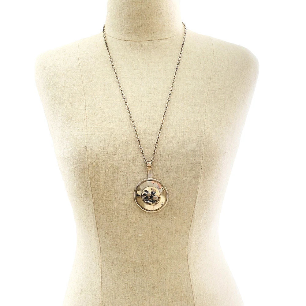 vintage dansk smykkekunst brutalist pendant necklace denmark silver tone
