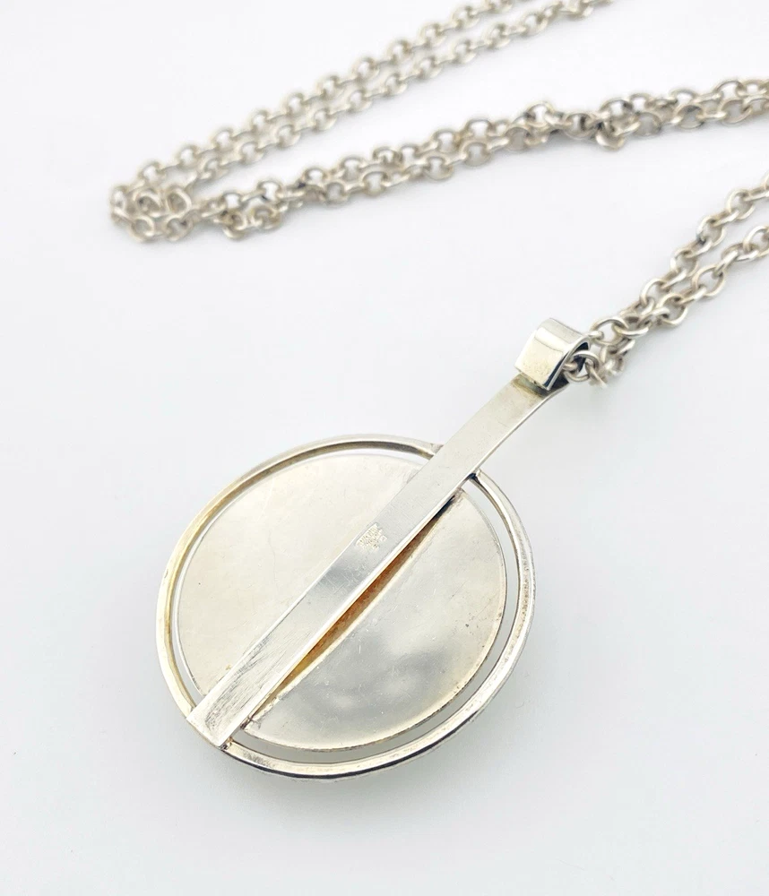 vintage dansk smykkekunst brutalist pendant necklace denmark silver tone